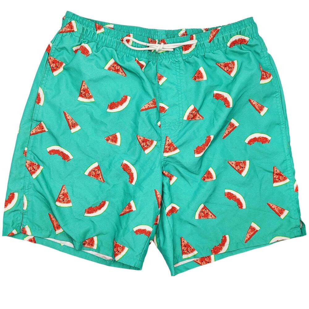 Old Navy Bright Green Watermelon Print Lined Swim Trunks Shorts Men's Size M